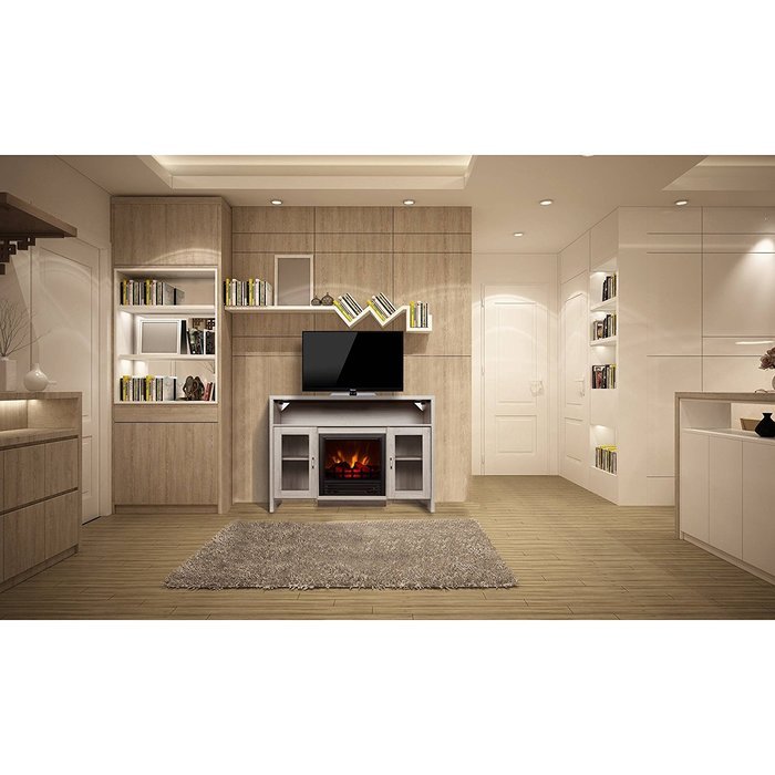 Decor Flame 42" Mantel Hudson Fireplace Media Console For TV's Up To 50"; New Grey Finish