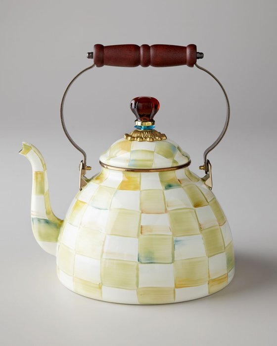 MacKenzie-Childs Parchment Check Enamel Tea Kettle - 2 Quart 7" dia., 10.5" tall (2 qt.)