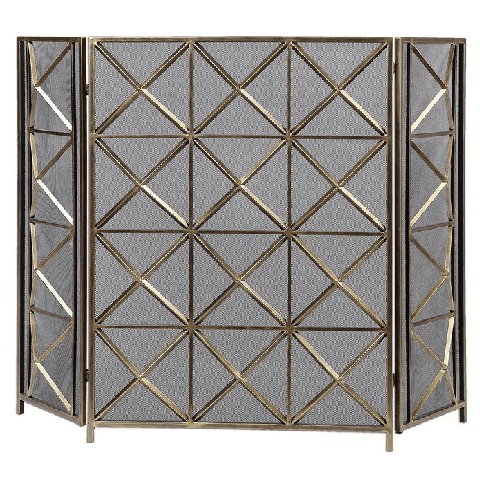 Geometric Champagne Iron Fireplace Screen | Diamond Firescreen Contemporary Metal