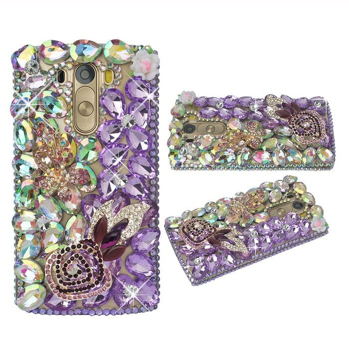 Spritech(TM) Clear Hard Bling Phone Case for LG G Stylo 2 LS775/LG Stylus 2 K520,Handmade Blue Crystal White Flower... N11