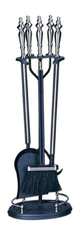 5 Pc Brushed Nickel & Black Fireset W/ Double Rods