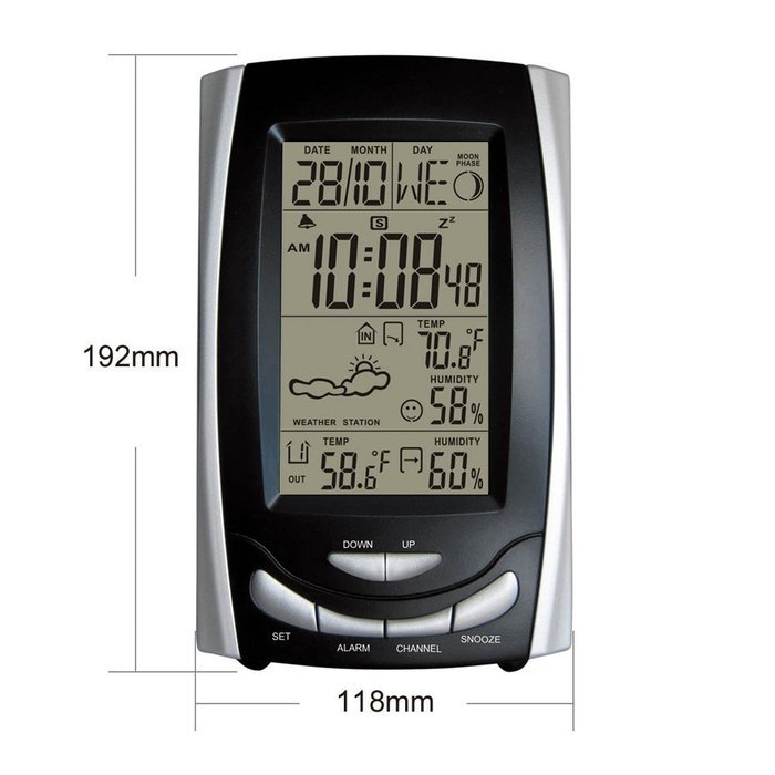 DYKIE Wireless Weather Station with Digital Alarm Clock Thermometer Hygrometer Transmitter RS8709E N2