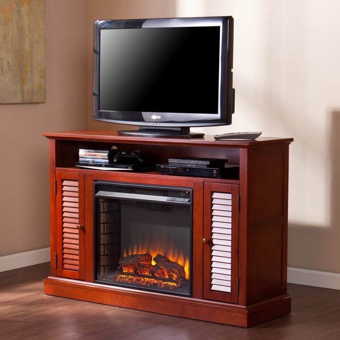 Southern Enterprises Buckhead Media Console Fireplace - Classic Mahogany N2