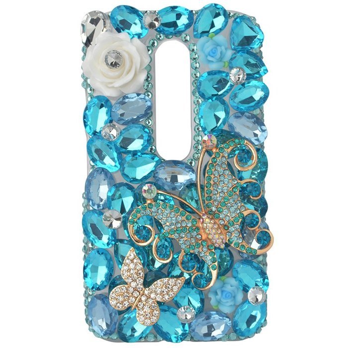 Spritech(TM) Bling Clear Phone Case For Motorola Moto G3/Moto G (3rd Gen),3D Handmade Blue Crystal Butterfly Small... N120