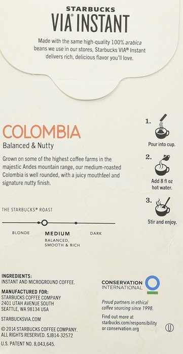 Starbucks VIA&reg; Colombia Coffee, Medium Instant, 1.4 Ounce N7