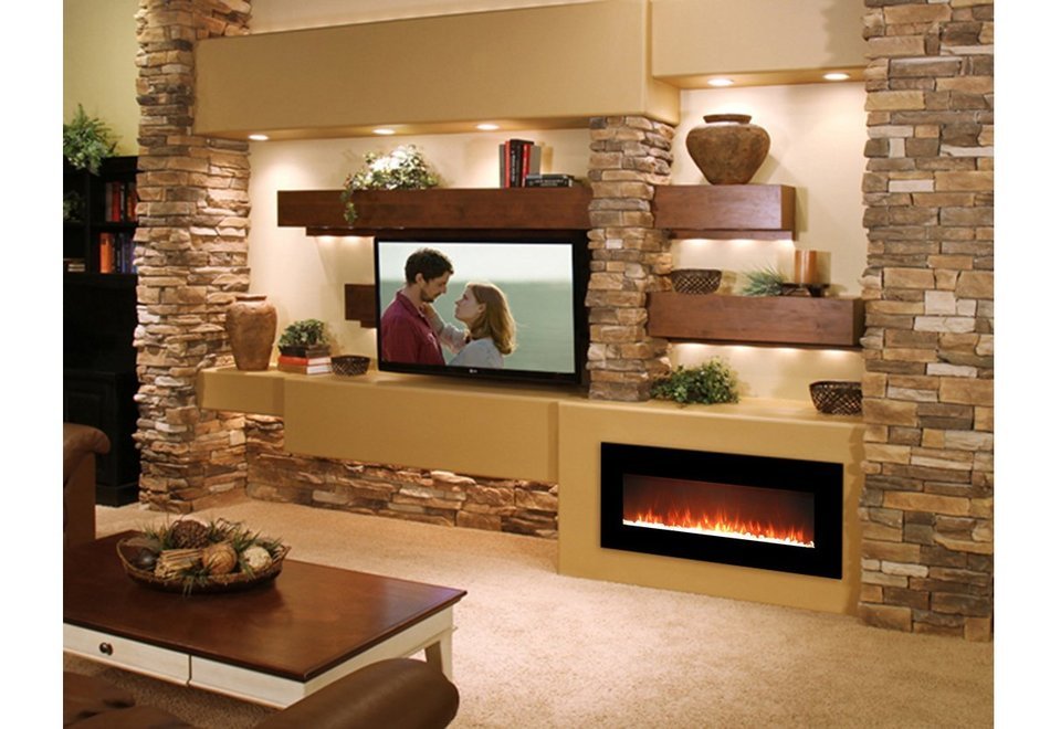 Moda Flame Essex 50 Inch Crystal Electric Wall Mounted Fireplace Black