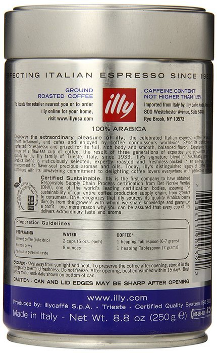 illy Caffe Normale Drip Grind (Medium Roast, Blue Band) Coffee Cans 8.8 oz (Pack of 6) N9