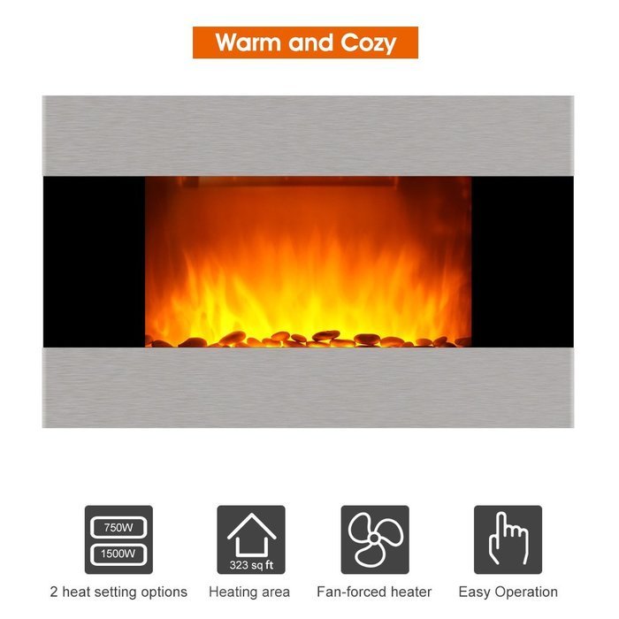 Finether 1500W Adjustable Wall Mounted Electric Fireplace Heater with 3D Patented Flame, 7 Color Changeable LED...