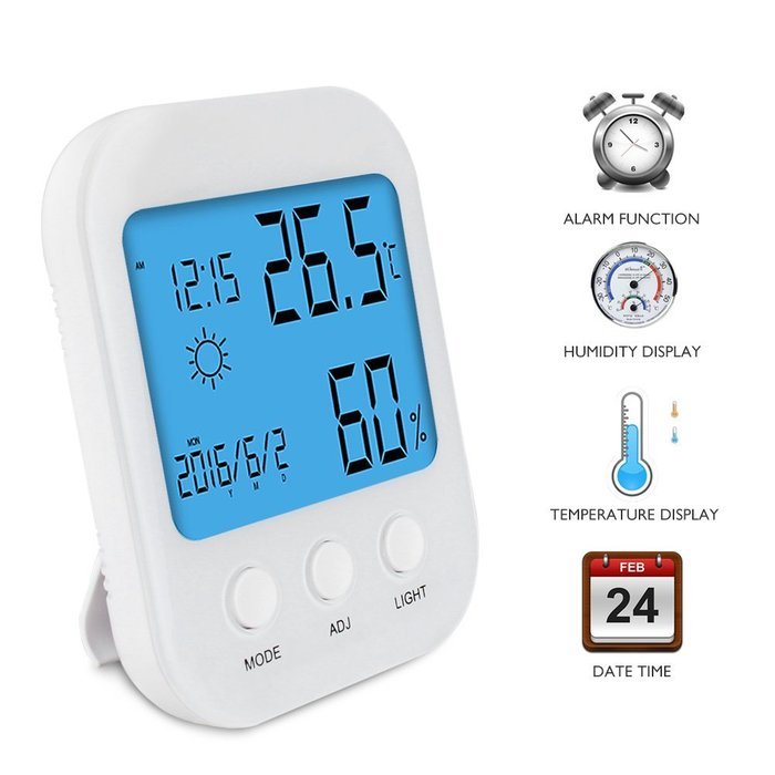 ENGREPO Digital Thermo Hygrometer, Indoor Humidity and Thermometer Monitor, Digital Alarm Clock, Calendar and... N3