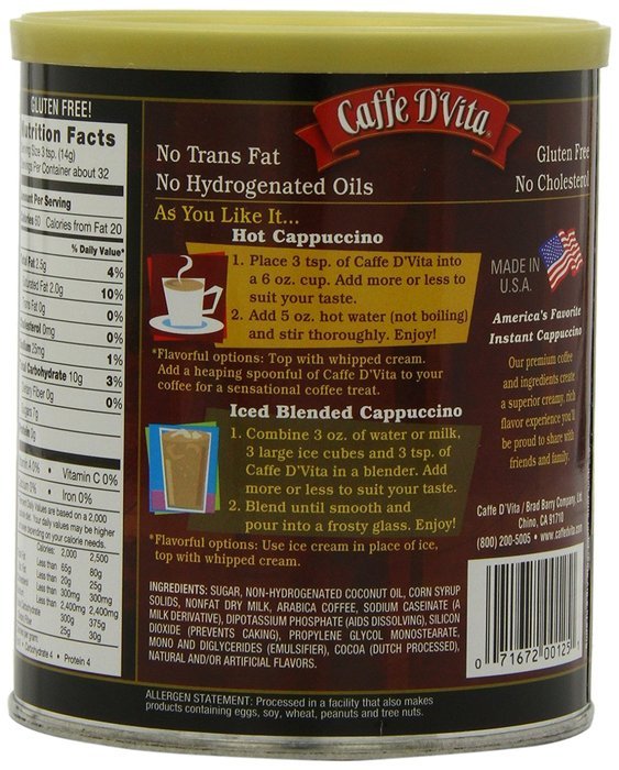 Caffe D'Vita Amaretto Instant Cappuccino, 16-Ounce Canisters (Pack of 6) N3