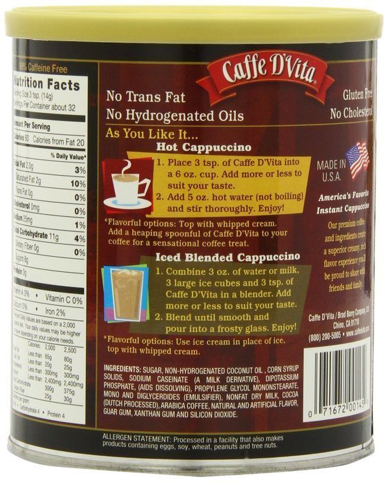 Caffe D'Vita Amaretto Instant Cappuccino, 16-Ounce Canisters (Pack of 6) N4