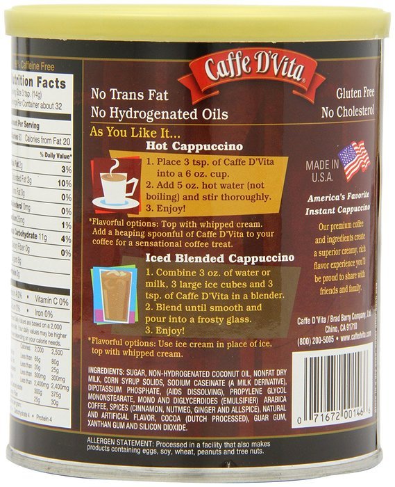 Caffe D'Vita Amaretto Instant Cappuccino, 16-Ounce Canisters (Pack of 6) N5
