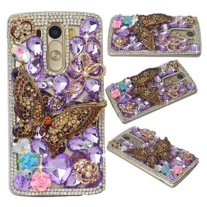Spritech(TM) Clear Hard Bling Phone Case for LG G Stylo 2 LS775/LG Stylus 2 K520,Handmade Blue Crystal White Flower... N24