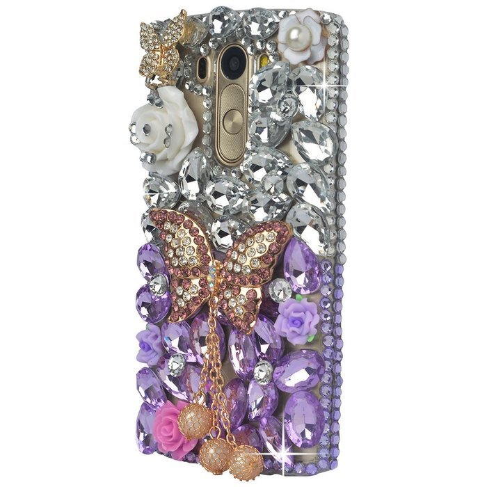 Spritech(TM) Clear Hard Bling Phone Case for LG G Stylo 2 LS775/LG Stylus 2 K520,Handmade Blue Crystal White Flower... N29