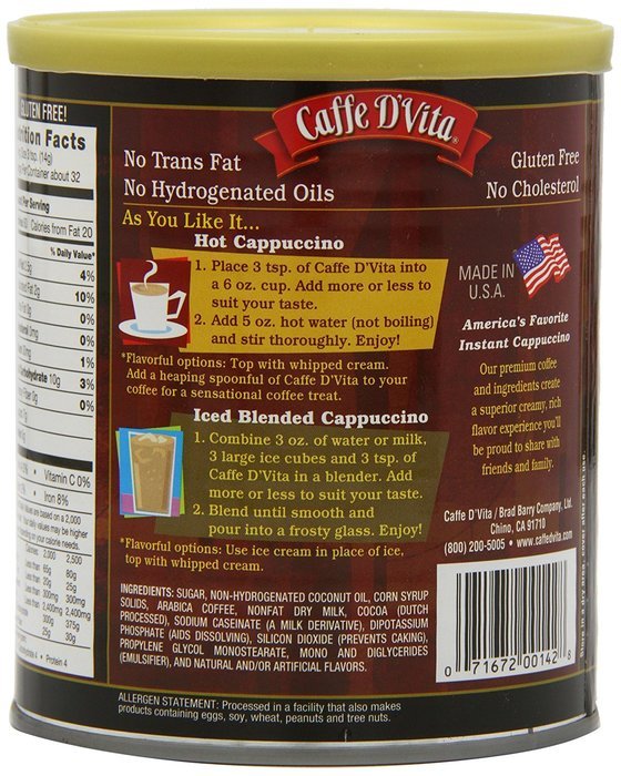 Caffe D'Vita Amaretto Instant Cappuccino, 16-Ounce Canisters (Pack of 6) N11