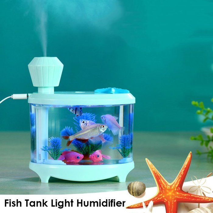 YJY 460mL Aquarium Air Purifier Humidifier, Fake Fish Bowls Aquatic Pets Home Decor, Colorful LED Night Light... N3