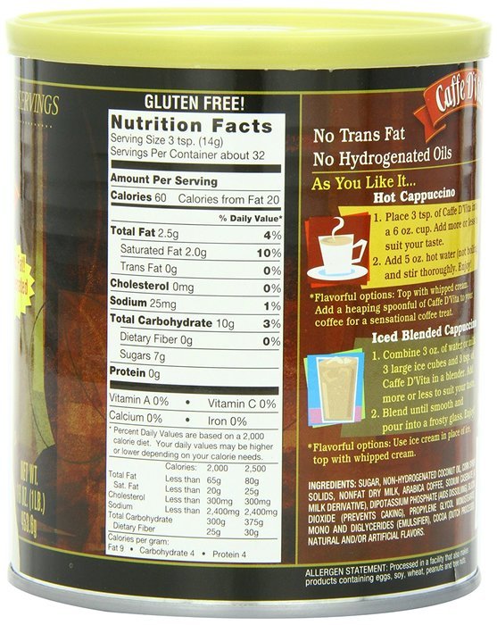 Caffe D'Vita Amaretto Instant Cappuccino, 16-Ounce Canisters (Pack of 6) N13