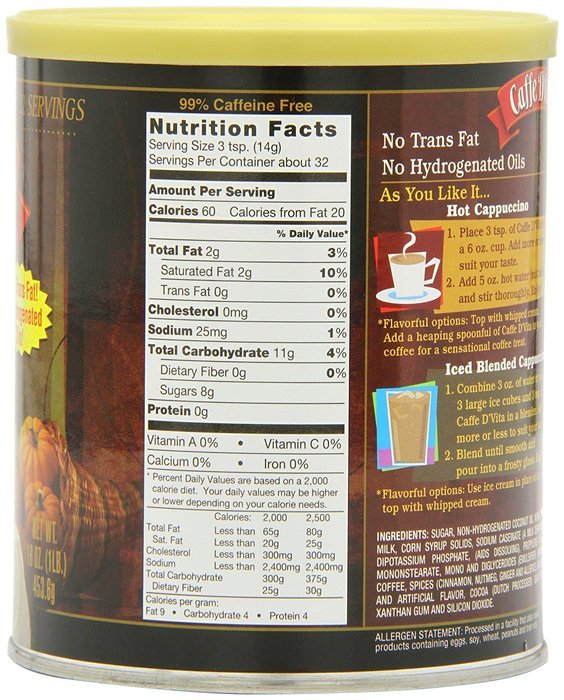 Caffe D'Vita Amaretto Instant Cappuccino, 16-Ounce Canisters (Pack of 6) N15