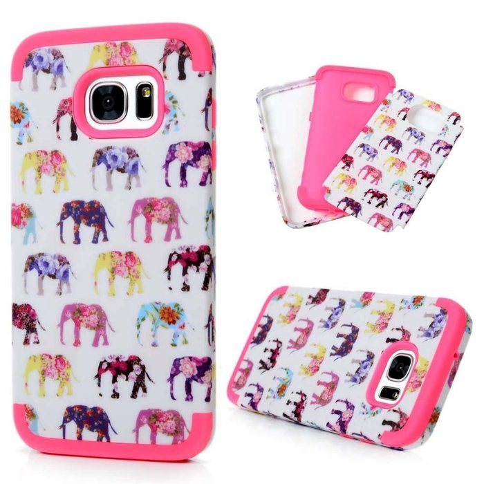 Badalink Galaxy S7 Edge Case Soft TPU Shockproof Rubber Skin Gel Inner Case + Full Edge Easy Grip Cute Elephants... N2