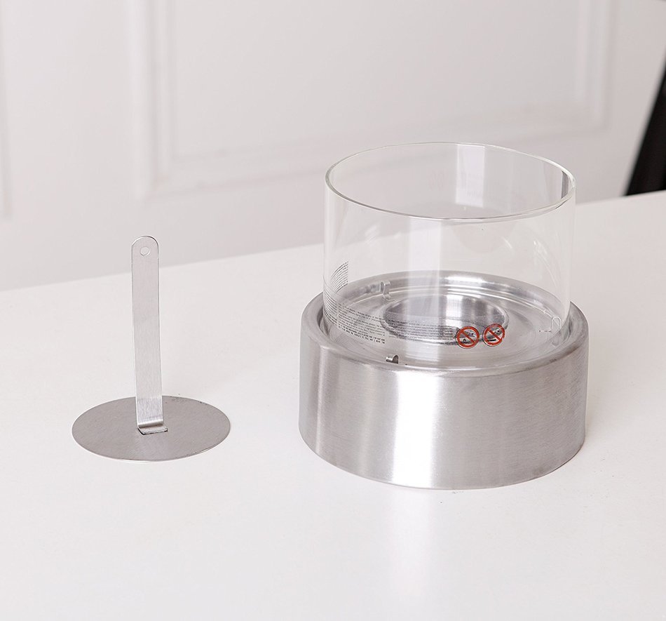 Fire Desire's Orbe Fireplace - Round Shape for Table Top, Stainless Steel Finish, Tempered Glass, Both Indoor... N5
