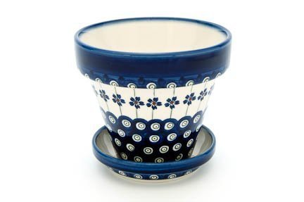 Polish Pottery Flowering Peacock Small Flower Pot