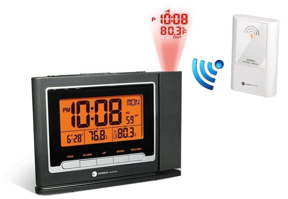 Ambient Weather WS-8365 ClearView Projection Clock with Indoor and Outdoor Temperature