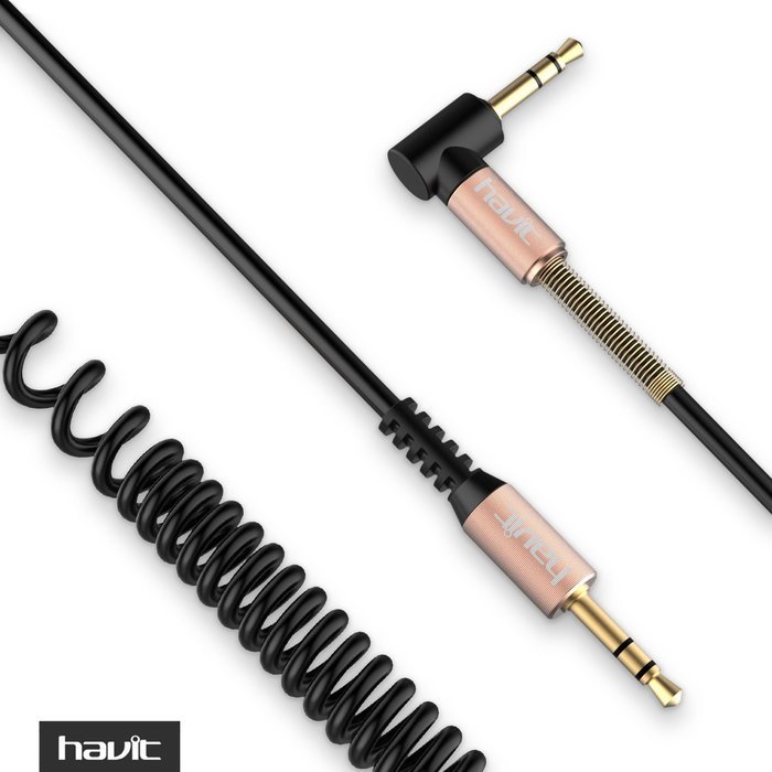 HAVIT 3.5mm Audio Cable Cord, Flat 90 Degree Right Angle AUX Cable with Steel Spring Relief for Headphones, iPods... N3