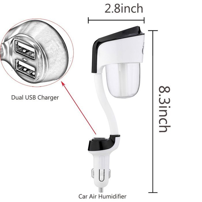 [ 2 in 1 ] HAHAone Ultrasonic Car Air Humidifier and Aromatherapy Essential Oil Diffuser with Dual USB ( Black ) N3