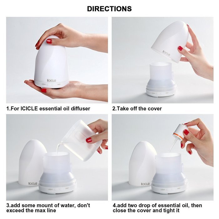 Icicle 100ml Aroma Essential Oil Diffuser, Ultrasonic Cool Mist Humidifier with 7 Color LED Lights Changing, Waterless...