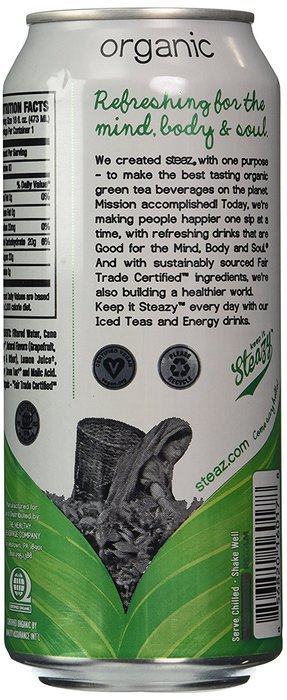 Steaz Organic Iced Green Tea, Lightly Sweetened Grapefruit Honey, 16 Ounce (Pack of 12) N5