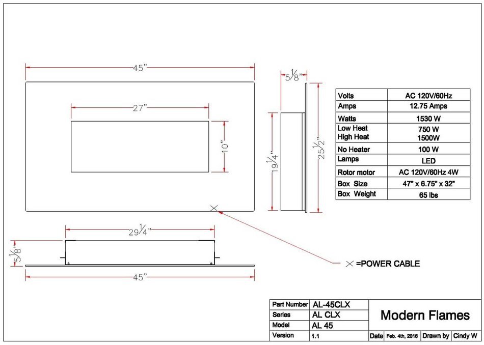 Modern Flames CLX-2 Series Electric Fireplace with Black Stainless Steel Front, 144-Inch N3