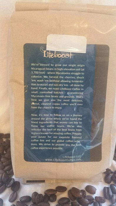 Lifeboost Nicaragua Coffee Beans, 12 oz (Bean Dark Roast) N6