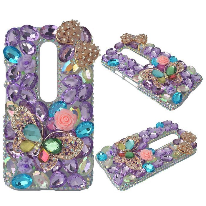 Spritech(TM) Bling Clear Phone Case For Motorola Moto G3/Moto G (3rd Gen),3D Handmade Blue Crystal Butterfly Small... N130