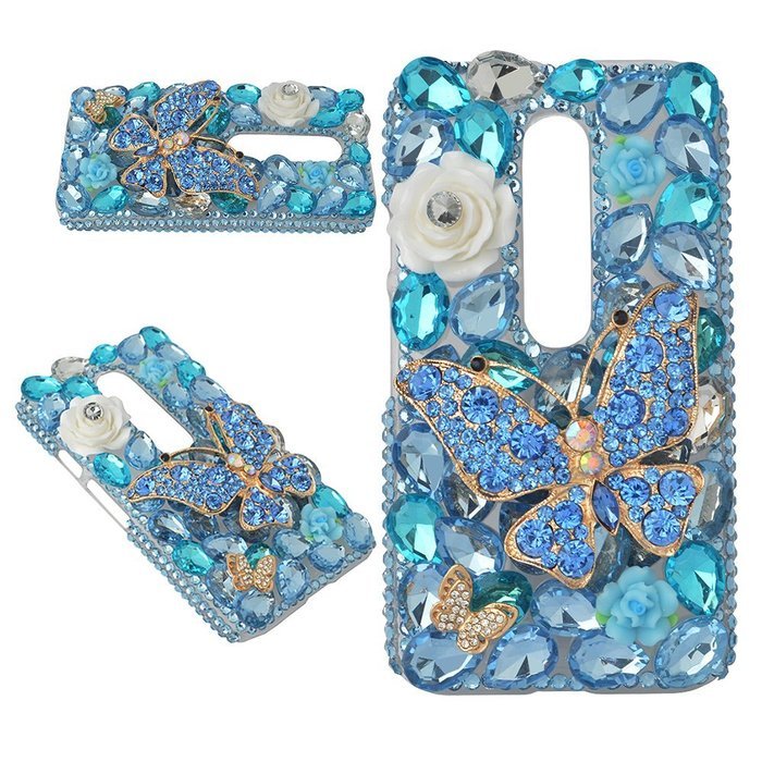 Spritech(TM) Bling Clear Phone Case For Motorola Moto G3/Moto G (3rd Gen),3D Handmade Blue Crystal Butterfly Small... N141