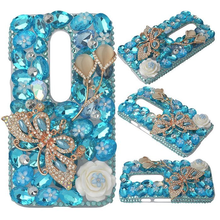 Spritech(TM) Bling Clear Phone Case For Motorola Moto G3/Moto G (3rd Gen),3D Handmade Blue Crystal Butterfly Small... N152
