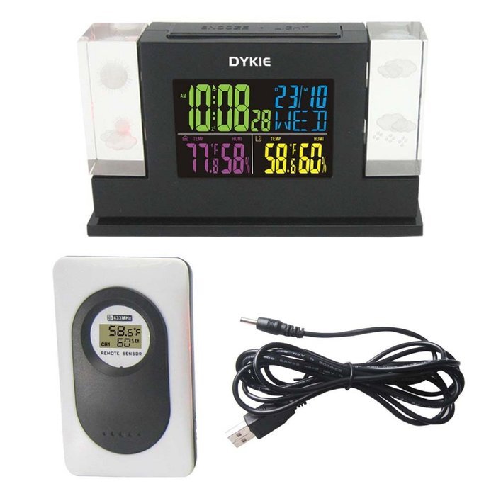 Wireless Weather Station Digital Desk Alarm Clock LED Backlight/Color Indoor Temperature Humidity Day Date Display N5