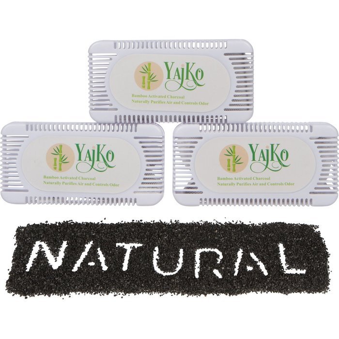 YAJKO Bamboo Activated Charcoal Odor Absorber - Set of 3 (60 grams each) - Naturally Purifies Air and Controls...