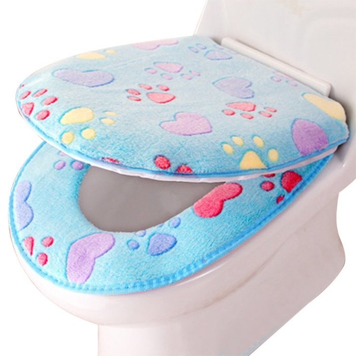 Yaheeda Toilet Seat Cover,Lovely Feet Design Coral Fleece Closestool Bathroom Warmer Pads Set,Coffee N5