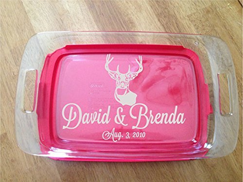 Personalized Pyrex Dish 9x13 Deer Head Antlers Wedding Anniversary W/lid Gift