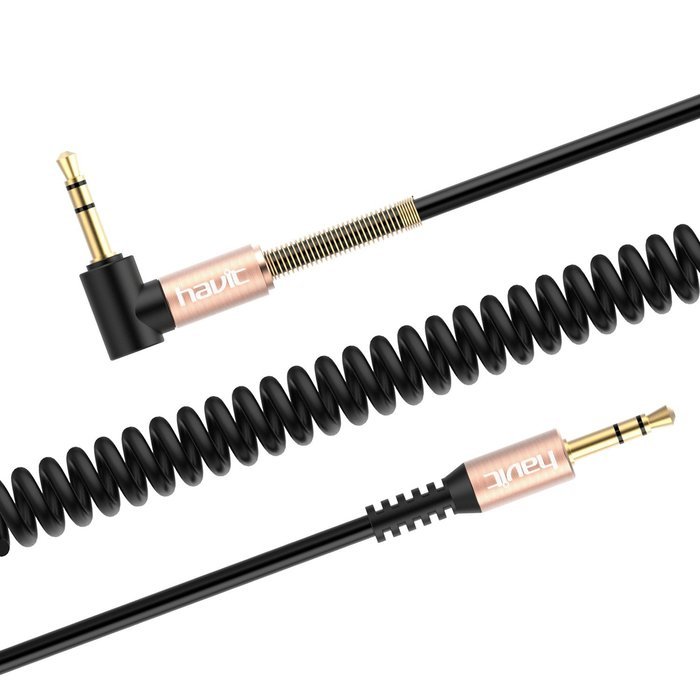 HAVIT 3.5mm Audio Cable Cord, Flat 90 Degree Right Angle AUX Cable with Steel Spring Relief for Headphones, iPods... N5