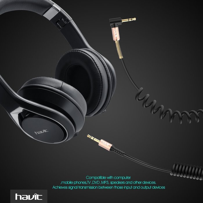 HAVIT 3.5mm Audio Cable Cord, Flat 90 Degree Right Angle AUX Cable with Steel Spring Relief for Headphones, iPods... N7