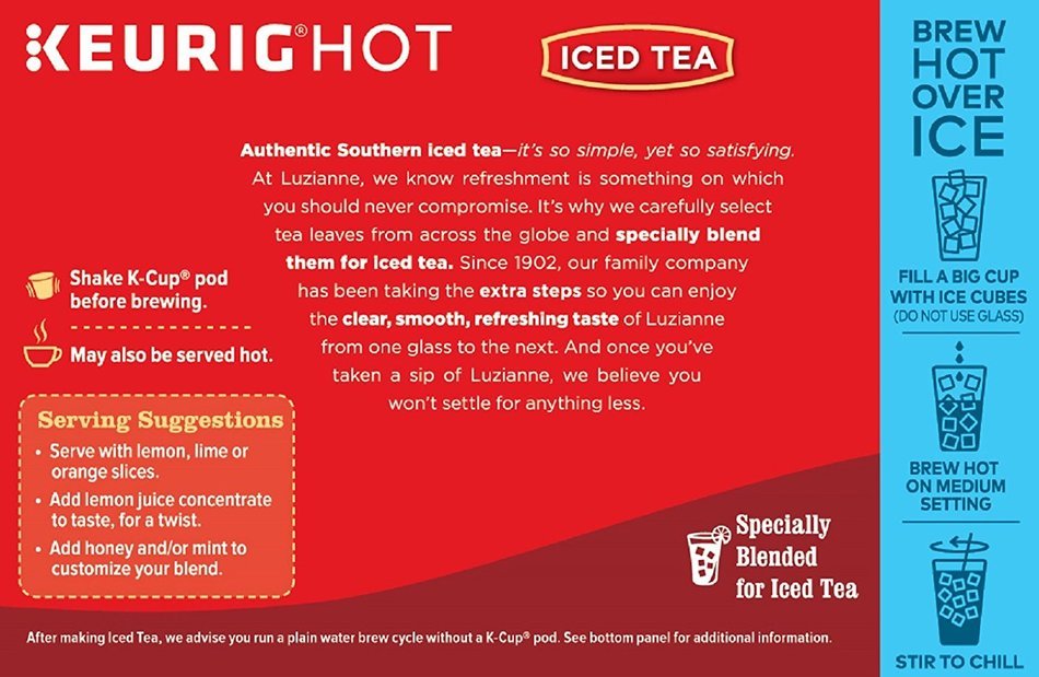 Luzianne, Iced Tea, Unsweetened Iced Tea, K-Cups, 12 Count, 2.16oz Box (Pack of 3) N3