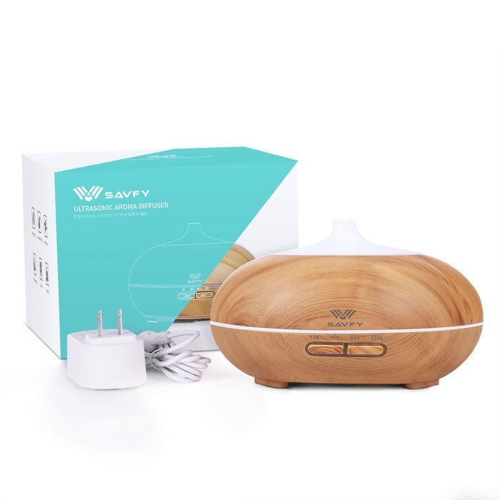 SAVFY 100ml Aromatherapy Essential Oil Diffuser Wood Grain Design with 7 Color LED Lights Changing and Waterless... N13