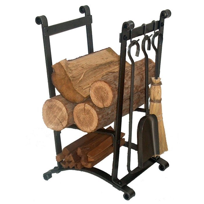 Enclume Sling Log Rack with Fireplace Tools, Hammered Steel N2