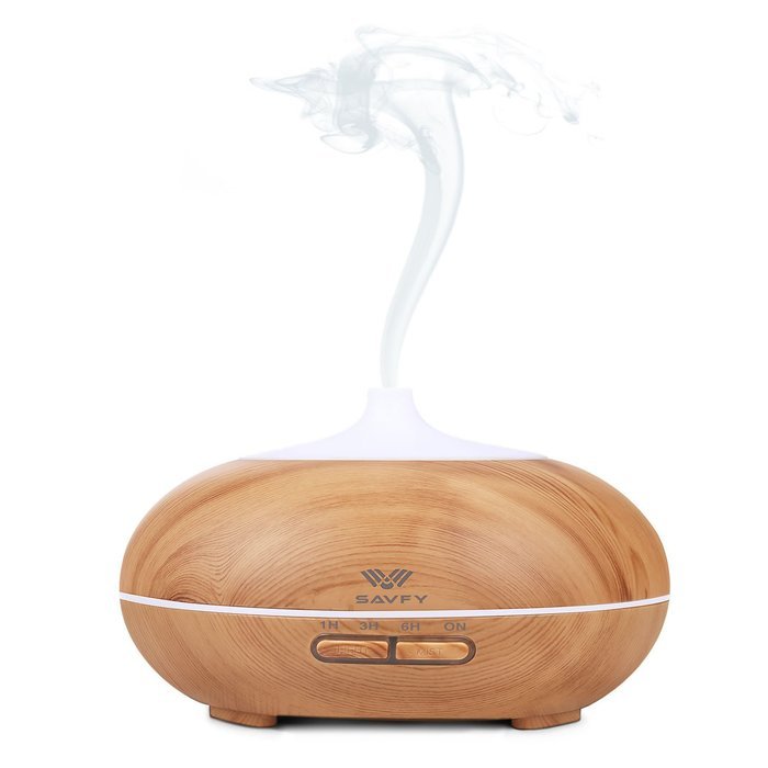 SAVFY 100ml Aromatherapy Essential Oil Diffuser Wood Grain Design with 7 Color LED Lights Changing and Waterless... N14