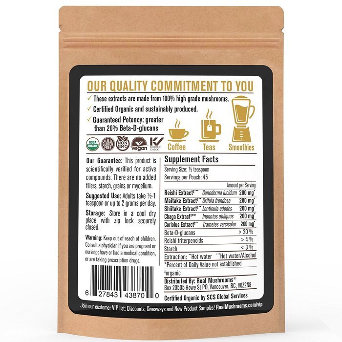 5 Defenders Mushroom Extract Blend by Real Mushrooms - Chaga, Reishi, Shiitake, Maitake and Turkey Tail Mushroom... N3