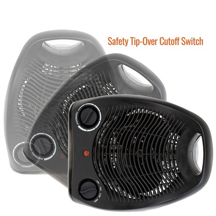 Portable Black Space Heater Compact Home Office Quiet, Adjustable Thermostat