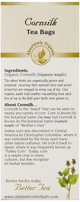 Celebration Herbals Organic Cornsilk Tea Caffeine Free -- 24 Herbal Tea Bags N3
