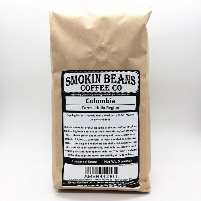 5-pounds &ndash; Colombia Huila &ndash; Green Unroasted Whole Coffee Beans - In a Burlap Bag - For Home Coffee Roasters &ndash;...