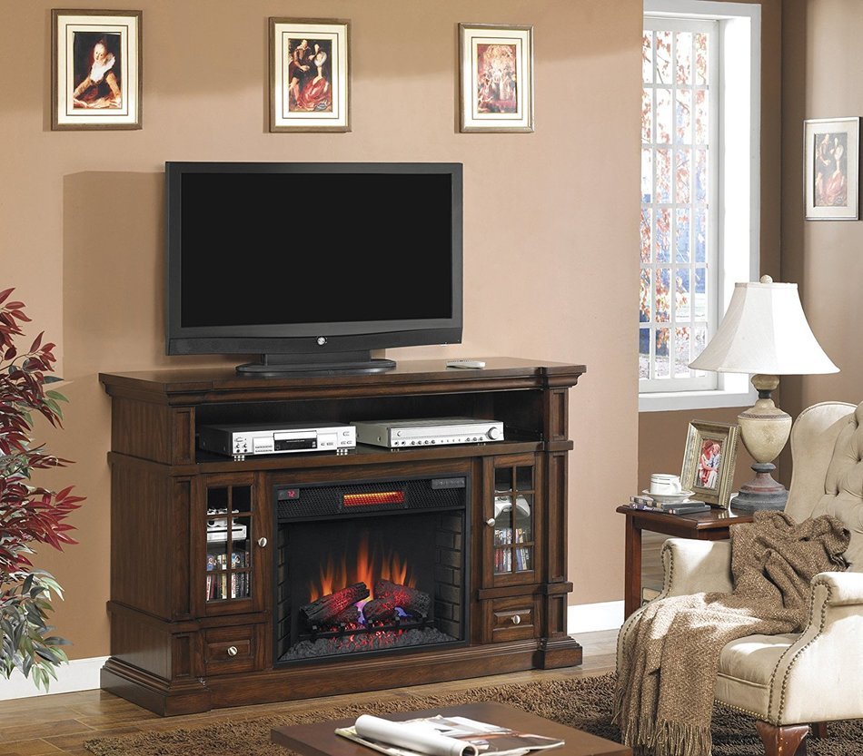 ClassicFlame 28MM6240-O128 Belmont TV Stand for TVs up to 65", Caramel Oak (Electric Fireplace Insert sold separately)